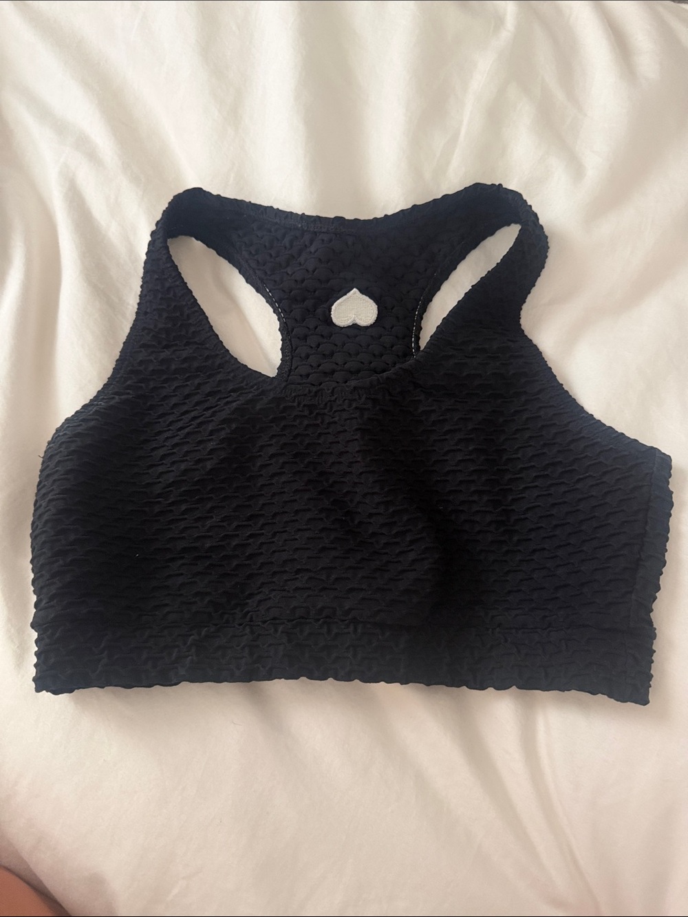 Women's Black Racerback Crop Bralette - Heart Cutout
